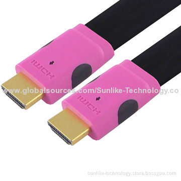 HDMI Cables, Double-color Molding Type, Flat Cable, 24K Gold-plated Connector